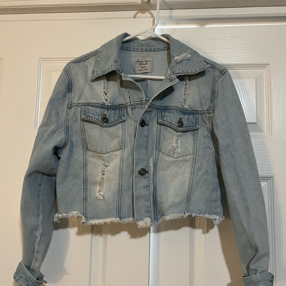 Love Tree Light Blue Distressed Denim Jacket